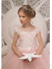 Pink Lace Tulle Beaded Flower Girl Dress With Horsehair Hem